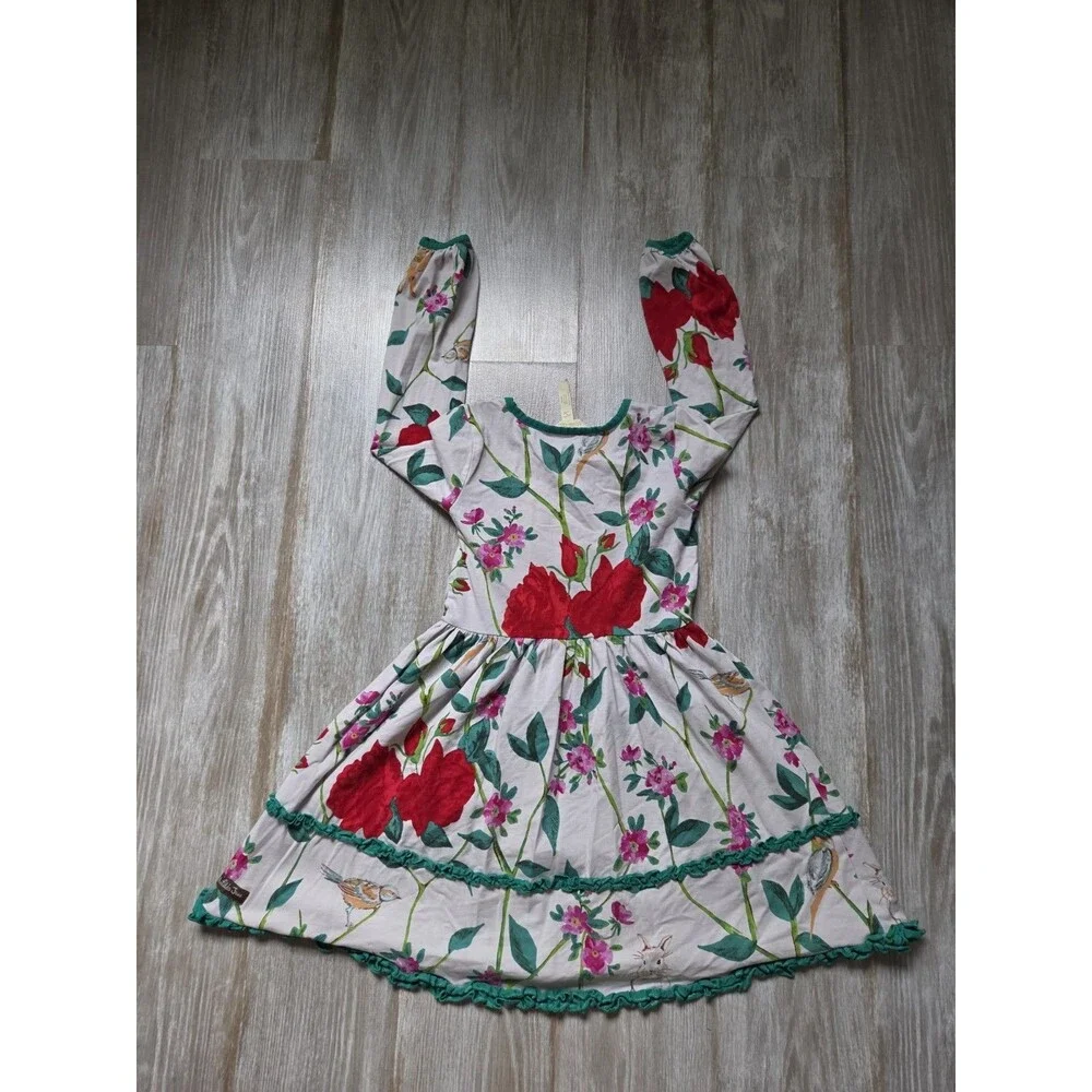 Matilda Jane Woodland Wonders Bunny Bird Floral Dress Girls 6 Long Sleeve GUC